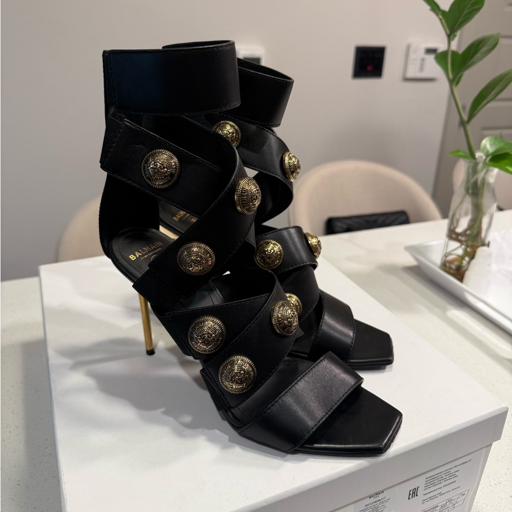 Balmain Black and Gold Embellished Heels - Picture 2 of 5